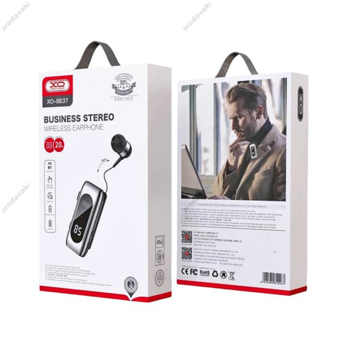 Бездротова Bluetooth гарнітура XO BE37 with digital displey BT 5.2 Black